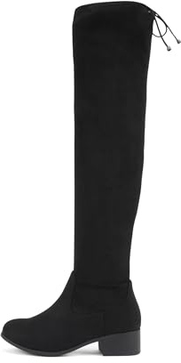 Soda Luna ~ Women Round Toe Drawstring Low Heel Knee High Boots (Black Imsu, 8)