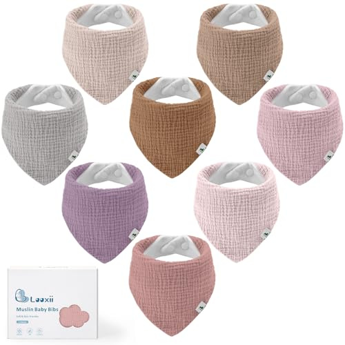 Looxii Babero para bebé, pañuelo triangular, 8 unidades, muselina, 100% algodón, babero suave absorbente para niños y niñas