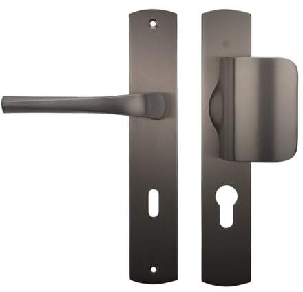 Bricard 99840T1 Ensemble Poignées Palière Esquisse Zamak couleur Titane + Aileron Profil Européen (sans cylindre) pour Porte d'Entrée