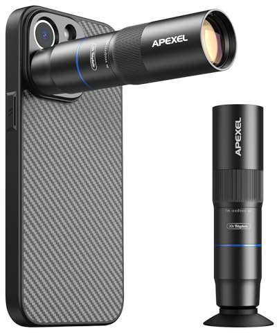 APEXEL Kompaktes 10x-Teleobjektiv für Smartphone & 200-mm-Makroobjektiv mit Spezielle Handyhülle, Professionelles FMC ED-Handy Objektiv, Geeignet für iPhone 16 Pro