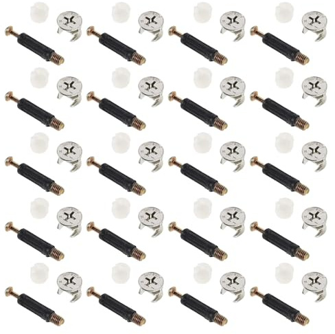 PLAFOPE 20pcs Furniture Dowel Connector Hardware Kit with Hardened Iron Cam and Nylon Set, 40mm Black Rods for Cabinet, Wardrobe and Table Fixing, Furniture Bolt and Screw Assembly