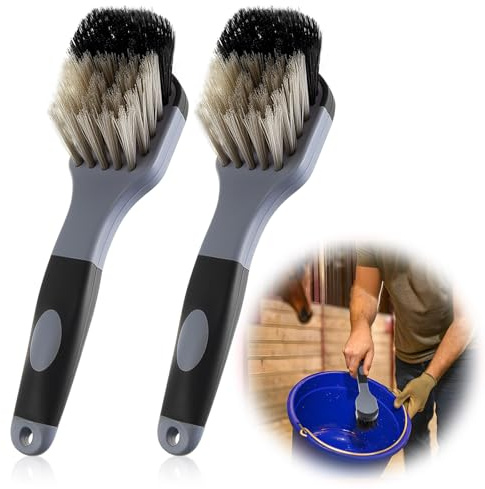 Ferrochef 2 Pack 10 Horse Bucket Brush, Horse Bucket and Trough Scrub Brush, Water Buckets Brushes for Livestock Farm Equine Water Buckets Feed Trough Non Slip Grip Durable Synthetic Fiber Black Gray
