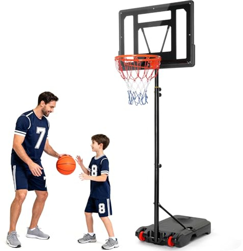 LEADZM Basketballkorb Outdoor mit Ständer & Rollen, 2 Netze, Höhenverstellbarer von 155-210 cm,Tragbarer Basketballkorb Indoor/Outside, Geeignet für Erwachsene & Kinder (Schwarz)