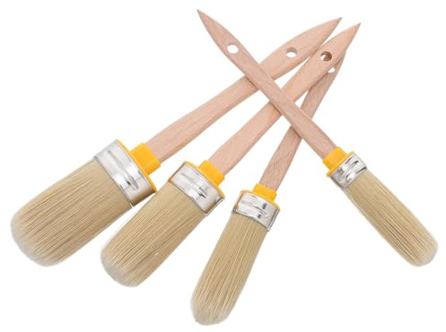 NIYANGLE 4 Pinceles Ovalados para Pintura de Bordes y Esquinas Mango Corto Pelo Suave y Resistente para Acuarela y Óleo Kit para Detalles y Manualidades Suministros para Pintar Paredes