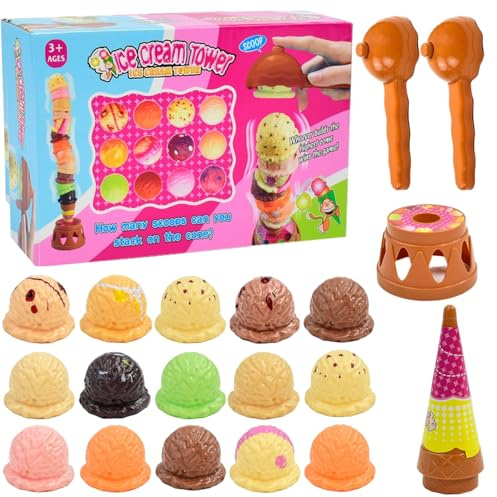 Joygoodta Jouet de crème glacée, Ensemble de Jeu éducatif crème glacée avec 2 cuillères et Base, activités d'apprentissage préscolaire, Jouets interactifs Montessori pour Enfants 3 Ans et Plus