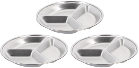 POPETPOP 3pezzi Piatti per Condimenti in Acciaio Inox con Scomparti Rotondi Piattini Divisi per Salsa, Spezie e Salse per Cucina Bbq e Picnic Design Compatto e Resistente