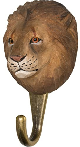 WILDLIFEGARDEN WG4532 Haken Löwe - Handgeschnitzter Tierhaken aus Holz und Metall - Sammlung Afrikanischer Tiere