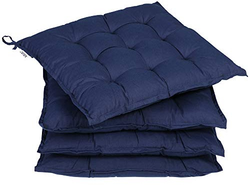 DETEX® Sitzkissen Stuhl 4er Set 55% Baumwolle Wasserabweisend 44x44cm Visko-Effekt Waschbar Stuhlkissen Sitzpolster Gartenstuhl Sitzauflage Blau