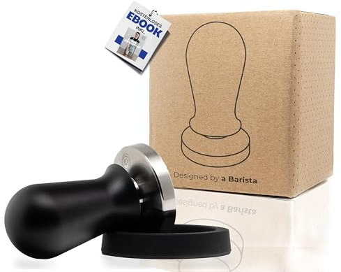 BRAVE ELEPHANT® 58mm Tamper aus Edelstahl inkl. Tampermatte - Barista Stempel mit 15,87kg Anpressdruck - Druckregulierender Tamper für Siebträger Kaffeemaschine (58mm, Schwarz)