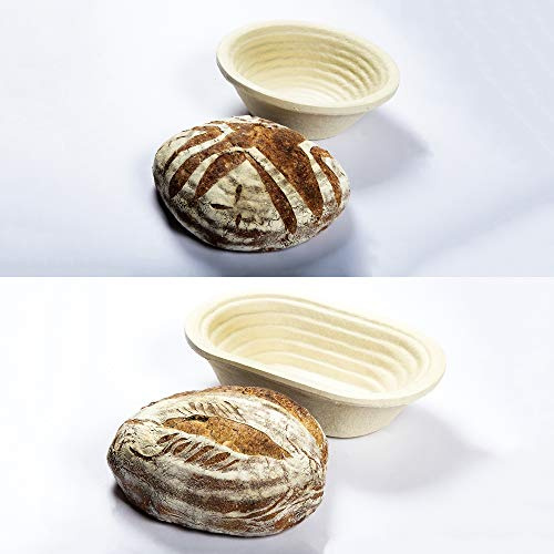Professional Eco-Friendly 750g Round Spiral Pattern & 750g Oval Spiral Pattern Proofing Basket Banneton Brotform Brotformen Bread Making - Heavy Duty - Sustainable Wood Pulp Eco Friendly
