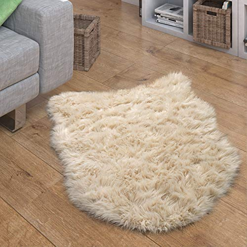 Paco Home Kunstfell Fellteppich Imitat Sitzkissen Herzform Rund Verschiedene Formen, Creme, Grösse:80x120 cm Fell-Form