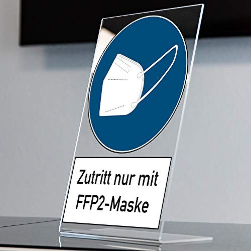 Hinweis - Zutritt nur mit FFP2 Maske - / Maskenpflicht FFP 2 / KN95 Maske (Acryl Aufsteller 200x300 mm)