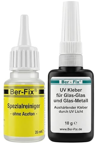 Ber-Fix UV Glaskleber mittelviskos 10g mit Spezialreiniger | UV Glaskleber mittelviskos 10g Standardgröße mit Spezialreiniger: Ber-Fix UV Glaskleber mittelviskos: auf die