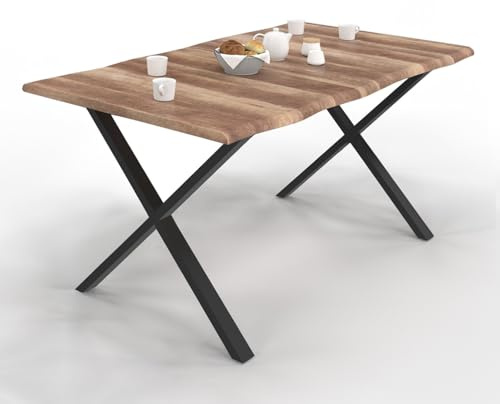 IDMarket - Rechteckiger Esstisch Dakota 6 Personen Beine X-Form Industriedesign 160 cm