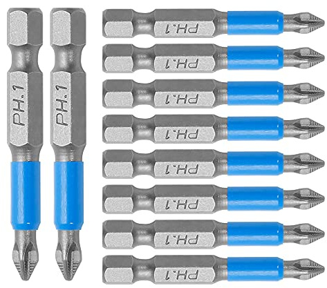 Cjueiom Lot de 10 embouts de tournevis magnétiques PH1, 50 mm | Phillips antidérapant, tête cruciforme électrique, tige hexagonale de 0,6 cm