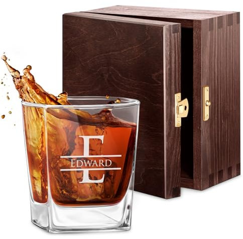 Maverton Universal Whiskey Glass - Personalised Tumbler for Whiskey, Bourbon and Scotch - Drinking Glass Cup - Personalised Whisky Gift for Men - Birthday Gift idea - Christmas Gifts - Initial