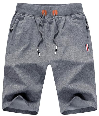 JustSun Sportshorts, Gym Korta Byxor Herr, Bomull med Dragkedjefickor, Grå 8703, XL