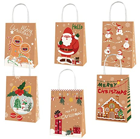 Geschenktüten Weihnachten - 12 Stück Papiertüten, Kraft Geschenktaschen für Keksverpackungen 21x16x8cm