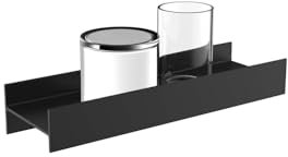 EMCO Aura Relingsystem zur Wandmontage, Ablagefläche mit 1 Seifenspender und 1 Mundglas, hochwertiger Glashalter aus Aluminium und Kristallglas, schwarz matt, klar und satiniert