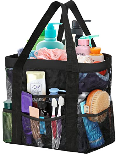 HAOGUAGUA Large Mesh Bathroom Shower Caddy, Mesh Beach Pool Bag, Portable Toiletry Tote Bag for College Dorm Bathroom Gym Swimming (Black)