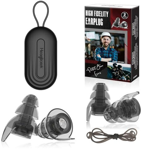 Hearprotek Ear Plugs for Work, 2 Pairs Noise Reduction Ear Plugs, Reusable High Fidelity Concert Corded Hearing Protection for Work Safety Motorcycle Construction Party Airplane Travel 26dB