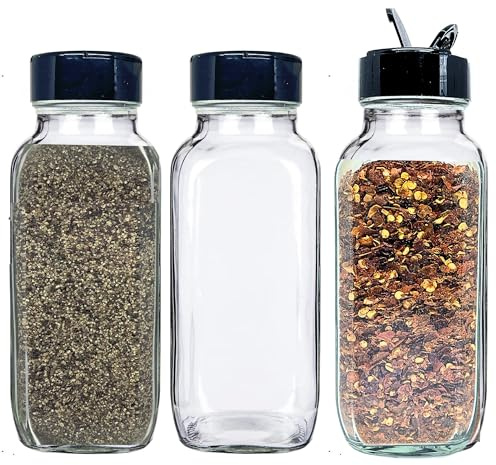 JARMING COLLECTIONS Glass Spice Jars with Shaker Lids - Spice Jars 16 oz for Food Storage, Spice Containers for Kitchen Organization and Storage, Bottles for Spices (Black - 16 Ounce 3 pack)