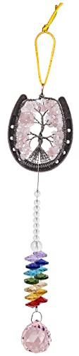 KYEYGWO Horseshoe Shape Crystal Tree of Life Hanging Ornament Reiki Chakra Stone Wall Hanger Decor for Home and Office, 7 Chakra & Suncatcher Pendant