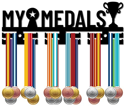 CREATCABIN Meine Medaillen Medaillenhalter Sport-Medaillenaufhänger Wandregal Acryl Montiert Über 40 Medaillen Für Sieger Sportler Champions Medaillengewinner Trophäe Fußball Schwarz,29x10.2cm