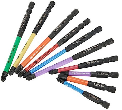 Lot de 10 embouts de tournevis cruciforme magnétiques spéciaux pour électricien FPH FPZ 65-110 mm
