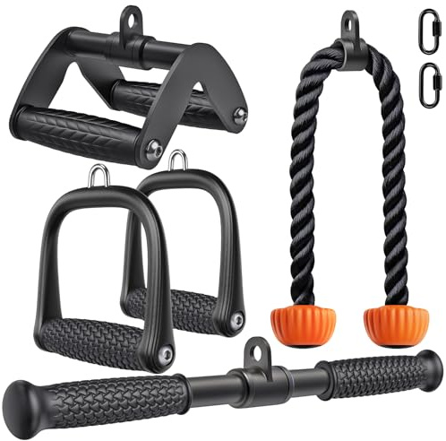 SELEWARE Cable Machine Attachments Set LAT Pulldown Attachments Cable Machine Accessories for Home Gym Weight Workout Tricep Rope Double D Row Handle Pull Down Bar Straight Bar Exercise D Handles