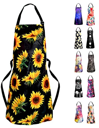 Sosolong Adjustable Waterproof Apron Bib Apron with 2 Pockets Cooking Kitchen Aprons for Women Men Chef