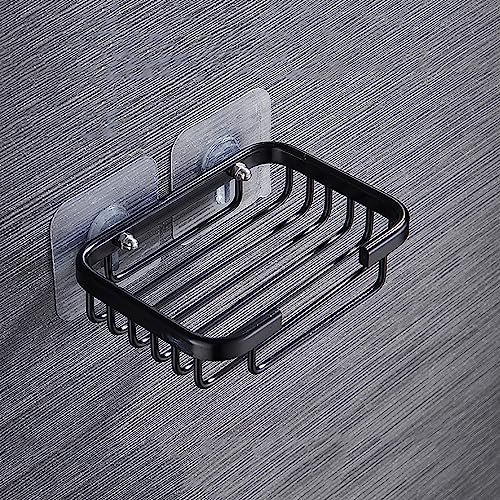 Lkw Ogechi Jaboneras Sin Taladro Montada en Pared para Baño de Jabonera Autoadhesiva de 3 Colores, Soporte de Jabón de Drenaje Acero Inoxidable para Baño y Cocina, Negro