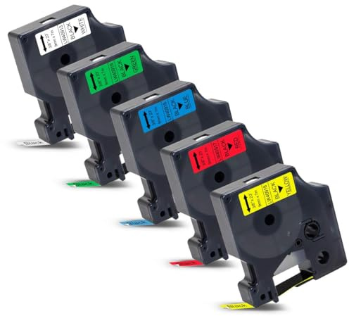 Labelwell 5x Kompatibel Schriftband Ersatz für D1 40913 40916 40917 40918 40919 9mm x 7m für LabelManager 160 280 300 360D 420P 450D 500TS 120P Dynmo LabelPoint 200 250 300 Dynmo Labelwriter 450 duo