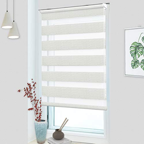MupFup Doppelrollo Klemmfix ohne Bohren,Duo Rollo Klemmrollo natürliche 100 x 120cm(BxH), Lichtdurchlässig & Verdunkelnd Fensterrollo für Schlafzimmer, Badezimmer, Wohnzimmer Fenster und Tür