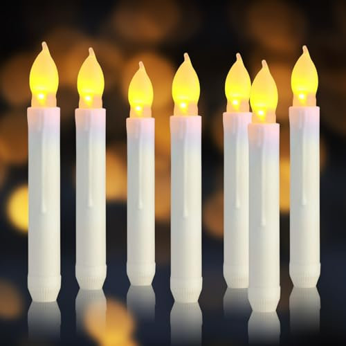 12er LED Stabkerzen, LED Elektrische Kerze, Stabkerzen Batteriebetrieben Flackernde Flammenlose Tafelkerzen, Schwebende Kerzen für Weihnachten Erntedankfest Candlelight Dinner Geburtstag (Warmweiße)