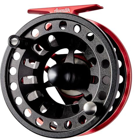 Aventik Fliegenfischrolle NT Große Dorn 7/9 W, CNC-gefräste Aluminiumlegierung Fliegenrolle (Rot + Schwarz ohne Schnur)