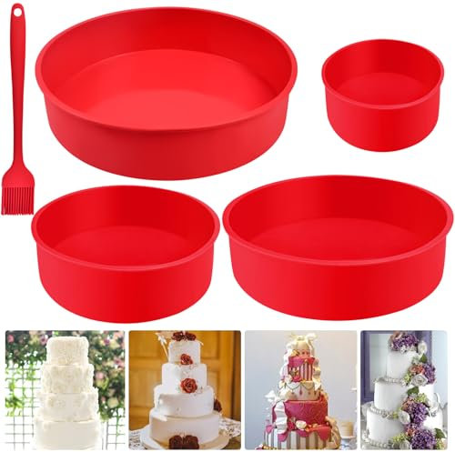 SIYINGSAERY 4 Stück Silikon Backform rund set 25/20/15/10CM kuchenformen silikon set silikon tortenform rund Antihaft silikonbackform kastenform für Schichtkuchen, Käsekuchen, Regenbogenkuchen
