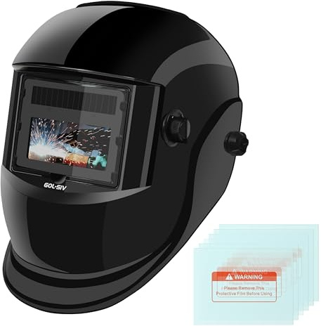 GOL-SIV Welding Helmet Auto Darkening-Solar/Battery Powered-True Color -Wide View Screen Welding Mask-2 Arc Sensor, 0.1ms Response Time-Shade 9-13,For SMAW, MIG, TIG And Grinding