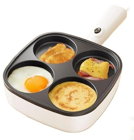 Máquina para Desayunar Máquina for hacer desayuno eléctrica antiadherente de 4 agujeros, sartén antiadherente for huevos, sartén eléctrica multifuncional for desayuno, hamburguesas de huevo, empanadas
