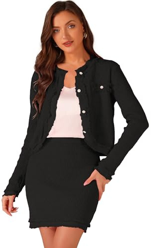 Allegra K 2-teiliges Outfit, Pullover-Set für Damen, Business, lässig, gestrickt, langärmelig, kurze Jacke, Rock, Set