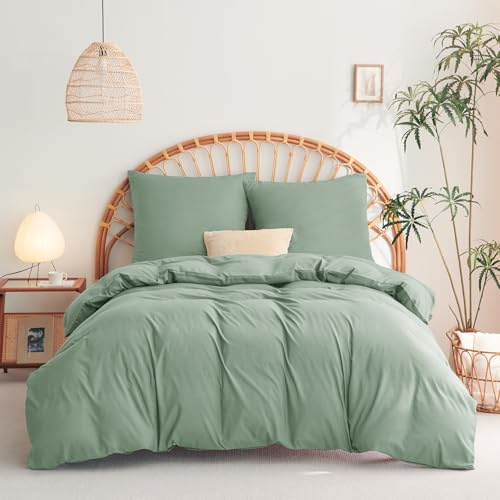 WAVVE Housse de Couette 220x240 cm avec 2 Taies d'oreiller 65x65 cm，Parure de Lit 2 Personnes pour lit 180x200 avec Fermeture Éclair Sets de Housse Couette en Microfibre, Vert 220 x 240 240x220