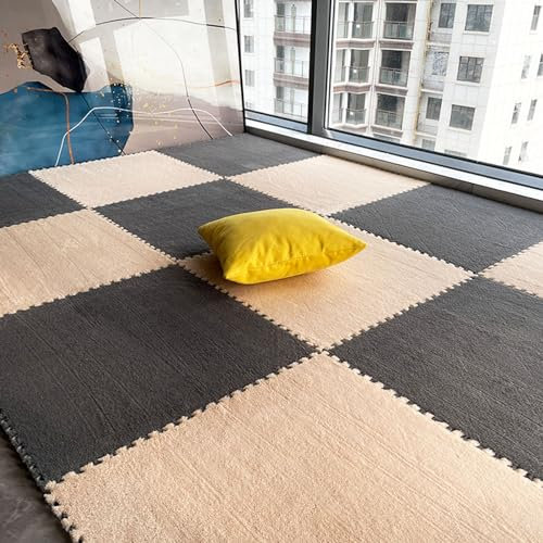 LULUMAIC 10 Stück weiche Puzzle-Schaumstoff-Bodenmatte, quadratische ineinandergreifende Teppichfliesen, Plüsch-Spielmatte, Spielzimmer, Schlafzimmer, 30,5 und 61 cm (Grau+Aprikose 61 x 61 x 0,6 cm)