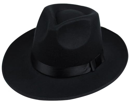 Fedora Chapeau Wide Brim pour Hommes - Classic Fashion Dishy Hats pour Les Fêtes de Célibataire, Fêtes Rock, Événements de Costumes - Noir