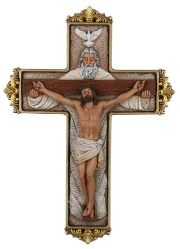 DevotedWalls Trinity Crucifix Wall Cross, Hand-Carfted Catholic Crucifix, Hand Painted Wall Catholic Art for Home Blessing, Holy Trinity Jesus Cross for Wall Decor,Resin 8 Atrio with God Religious Crucifixion（Full Color）