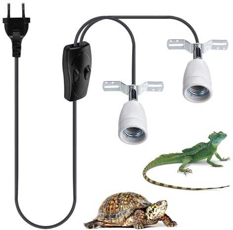 WIYETY Doppelkopf Wärmelampe Fassung Keramik:E27 Reptile Heat Lamp Base, Porzellanfassung 360° Drehbar,Doppelkopf-Doppelschalter, Halterung Verstellbare, für Halogenlampen bis zu 200 W(Ohne Glühbirne)