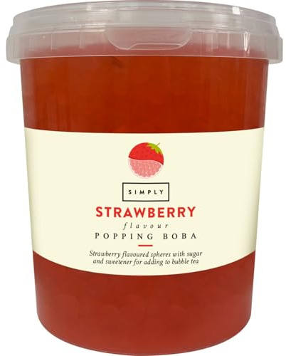 SIMPLY Strawberry Popping Boba (870g) | Fruit Juice Flavoured Bursting Boba Pearls for Bubble Tea, Vegan & Halal Friendly