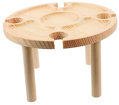 HANABASS 1stück Titel Tragbarer Rundweintisch Aus Holz Klappbarer Outdoor-Tisch Mit Weinglashalter Für Picknick Und Garten Für Weinliebhaber Und Snacks