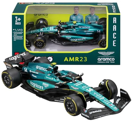Bburago - Aston Martin AMR23#14 Alonso - Modèle réduit réaliste de Voiture de F1 à l'échelle 1:43, réplique Diecast sous Licence Officielle Aston Martin, âge recommandé 3+ Ans