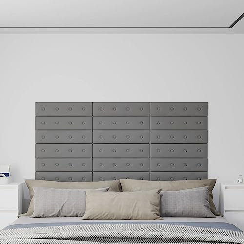 LAPOOH Wandpaneele 12 STK. Grau 60x15 cm Kunstleder 1,08 m Deckenpaneele, Wall Panel, Wandverkleidung, Wandgestaltung, Wanddeko, Dekorative Wandpaneele - 343984