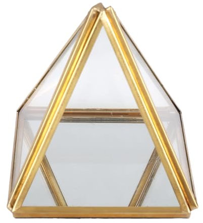 Asuinxurr Schmuckschatulle Aus Glas, Golden, Geometrische, Dekorative Schatulle, Geometrische Glaspyramide, Ringhalter für Hochzeit, Geburtstagsgeschenk S